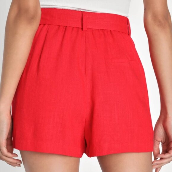 Red Linen Tie-Front Lulus Shorts size S - Picture 2 of 4